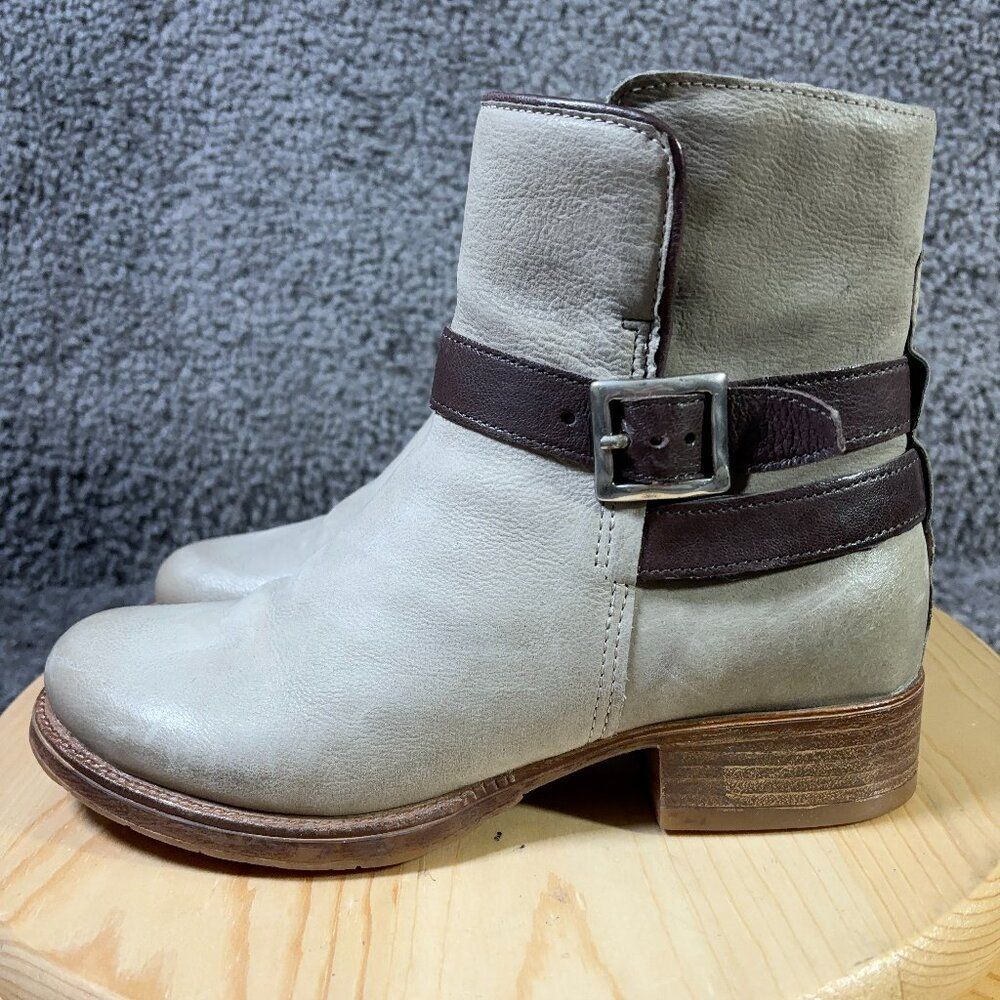 Miz Mooz Novo Boots Womens Size 8 Gray Brown Leather Zipper Ankle Booties